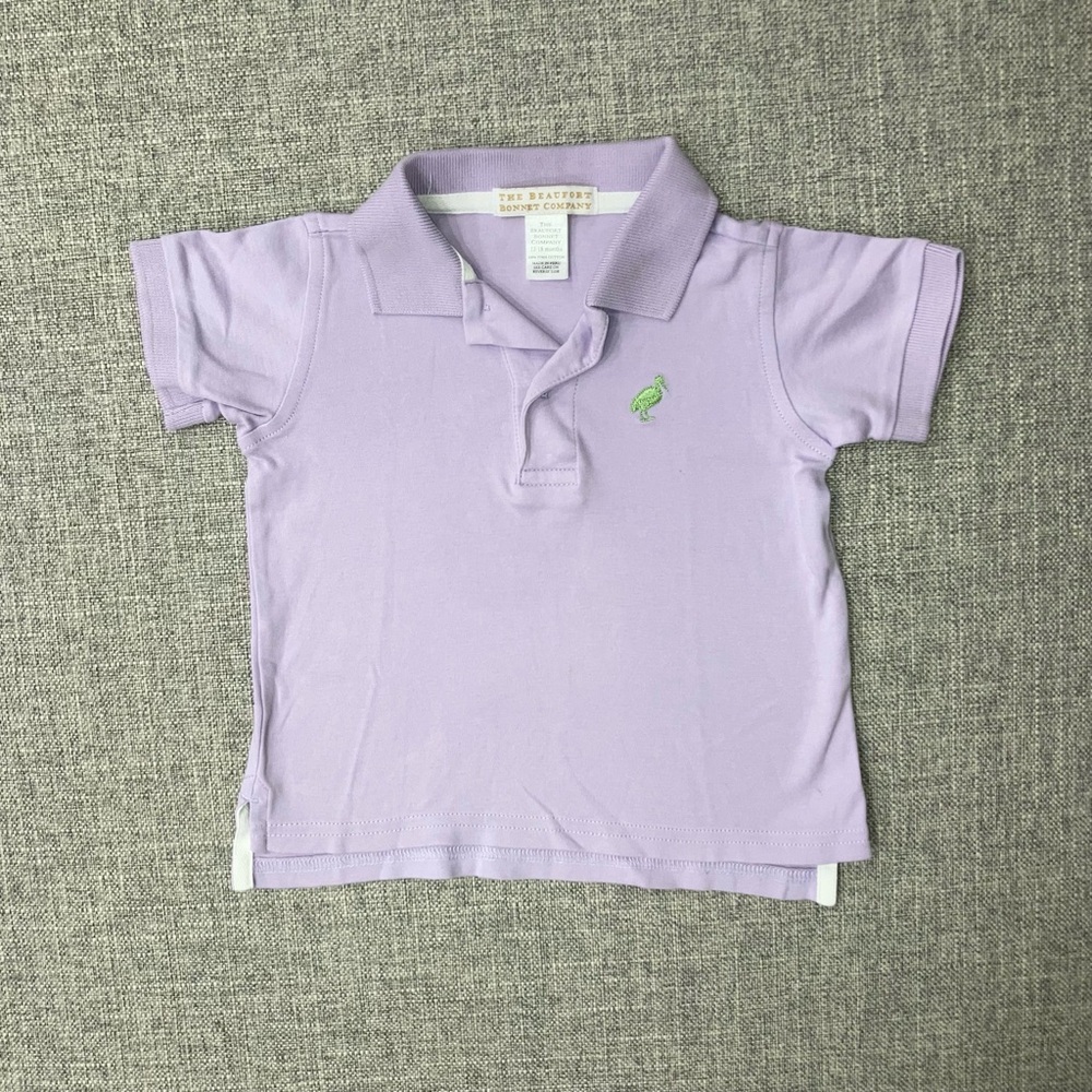 TBBC 12-18m lavender polo shirt VGUC